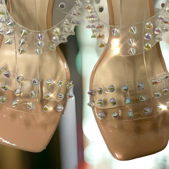 Last Chance FEISTY Clear Strap Stiletto Bright Studded Heeled Mules 5.5 - Picture 2 of 10